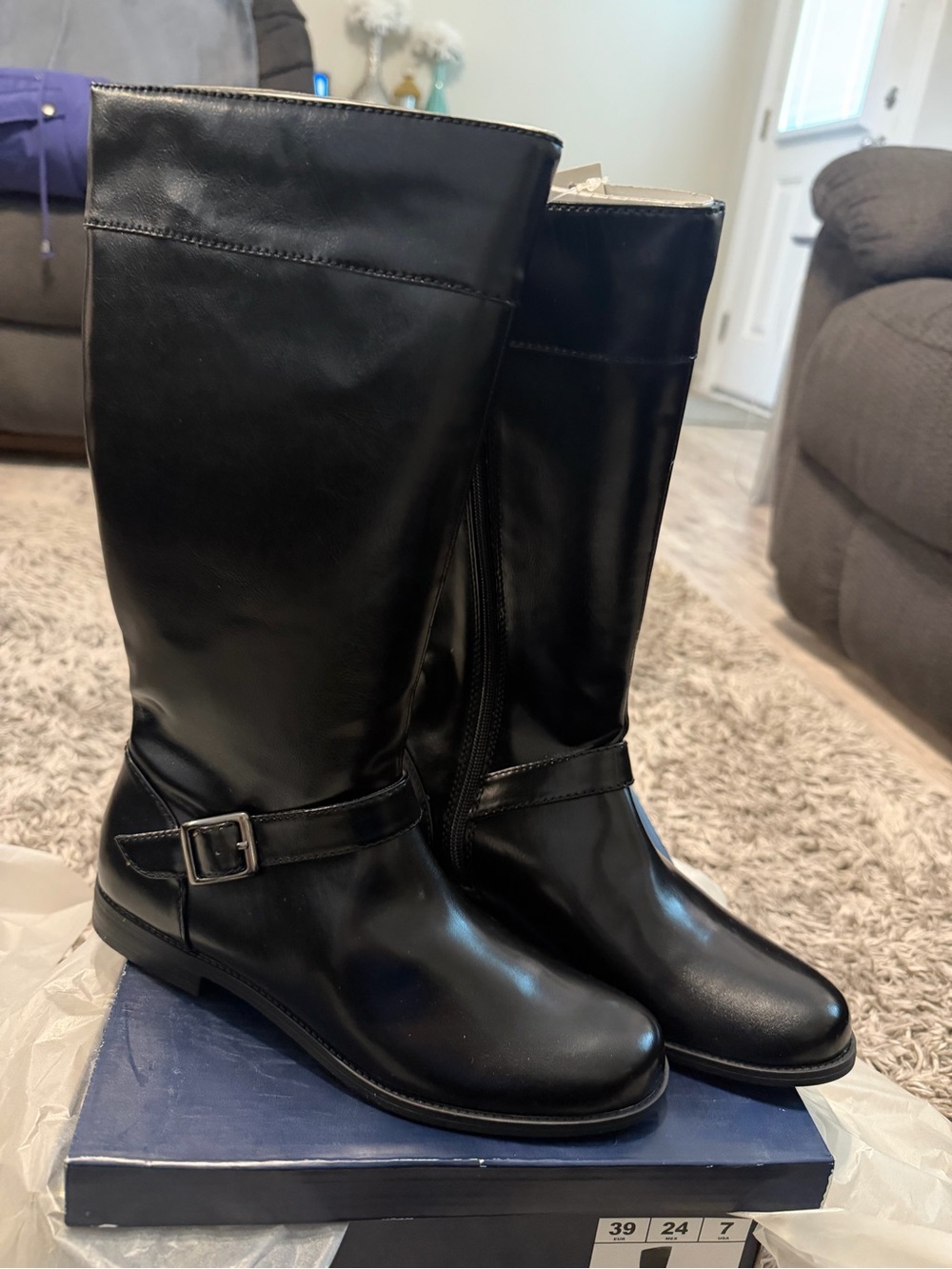 Faded Glory Black Mid-Calf Riding Boots with Buckle